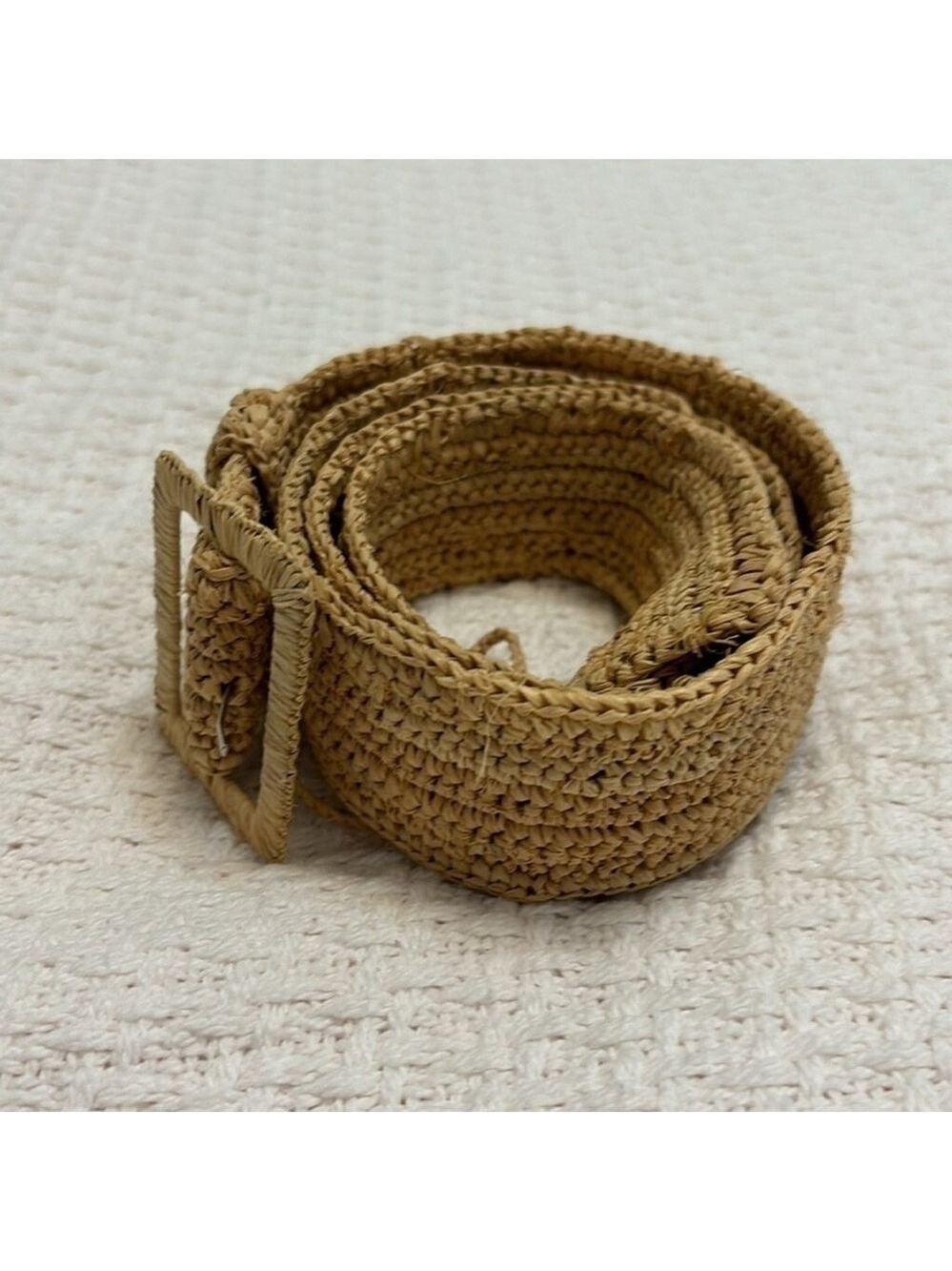 VANESSA BRUNO hand woven natural raffia belt classic rectangle buckle beige OS - Picture 7 of 14